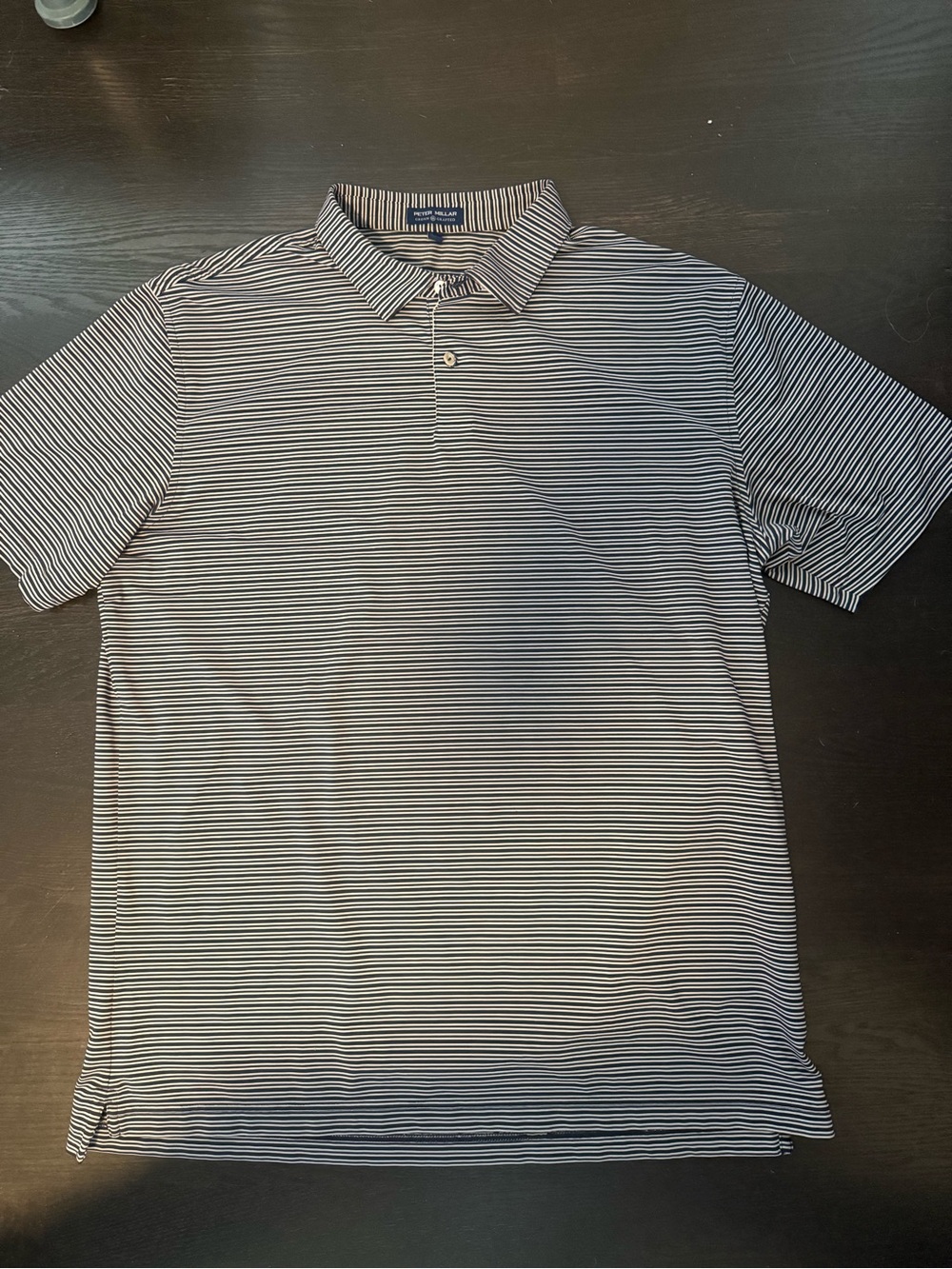 Peter Millar Polo Men's Navy and White Crown Crafted Thin-Stripe Polo